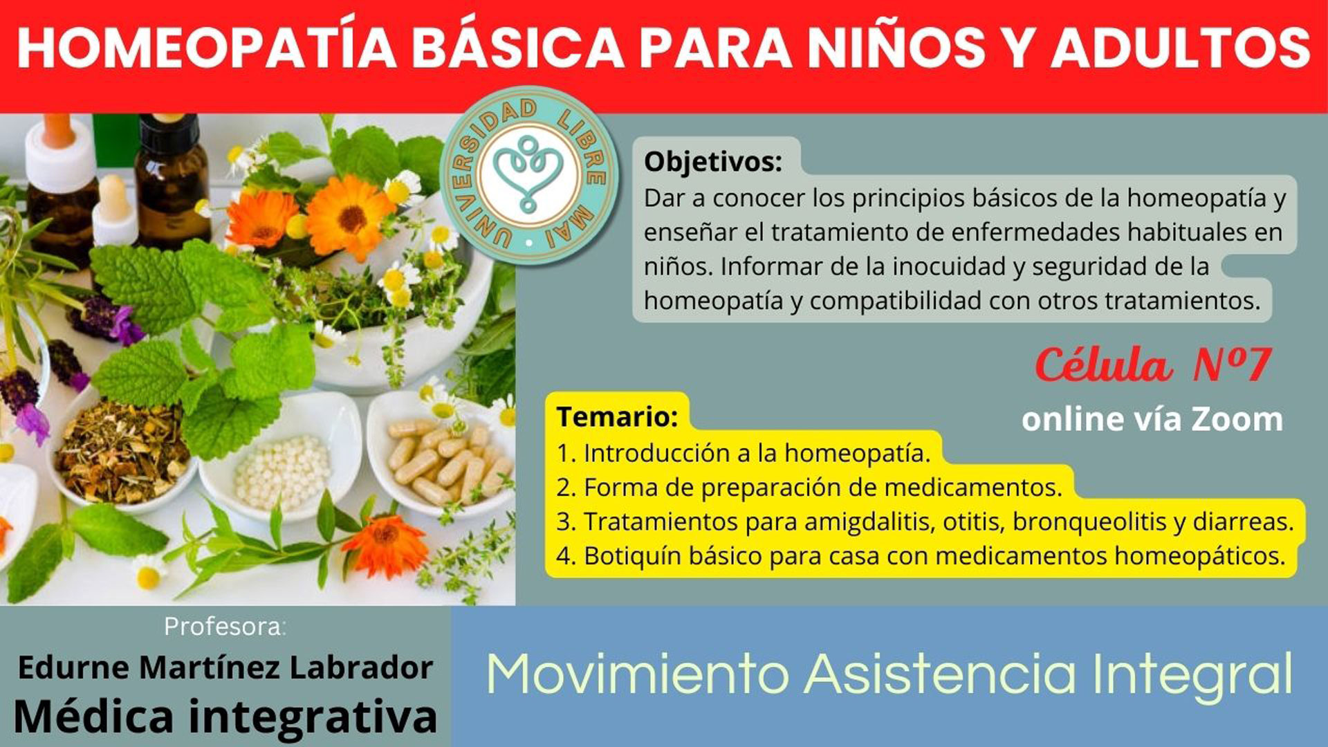 ULMAI Célula 7 – Homeopatia básica para niños y adultos